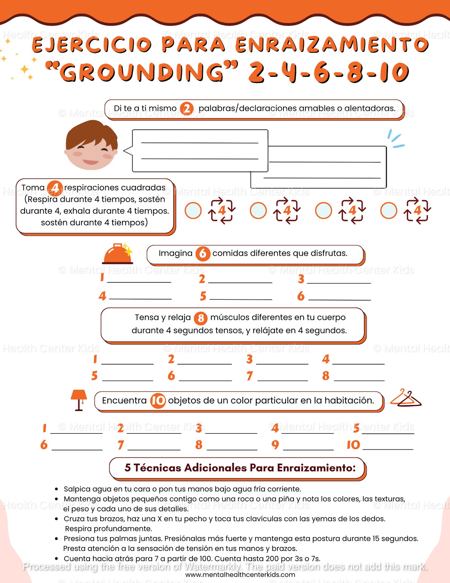 2-4-6-8-10 Grounding Exercise Worksheet (Spanish Version)