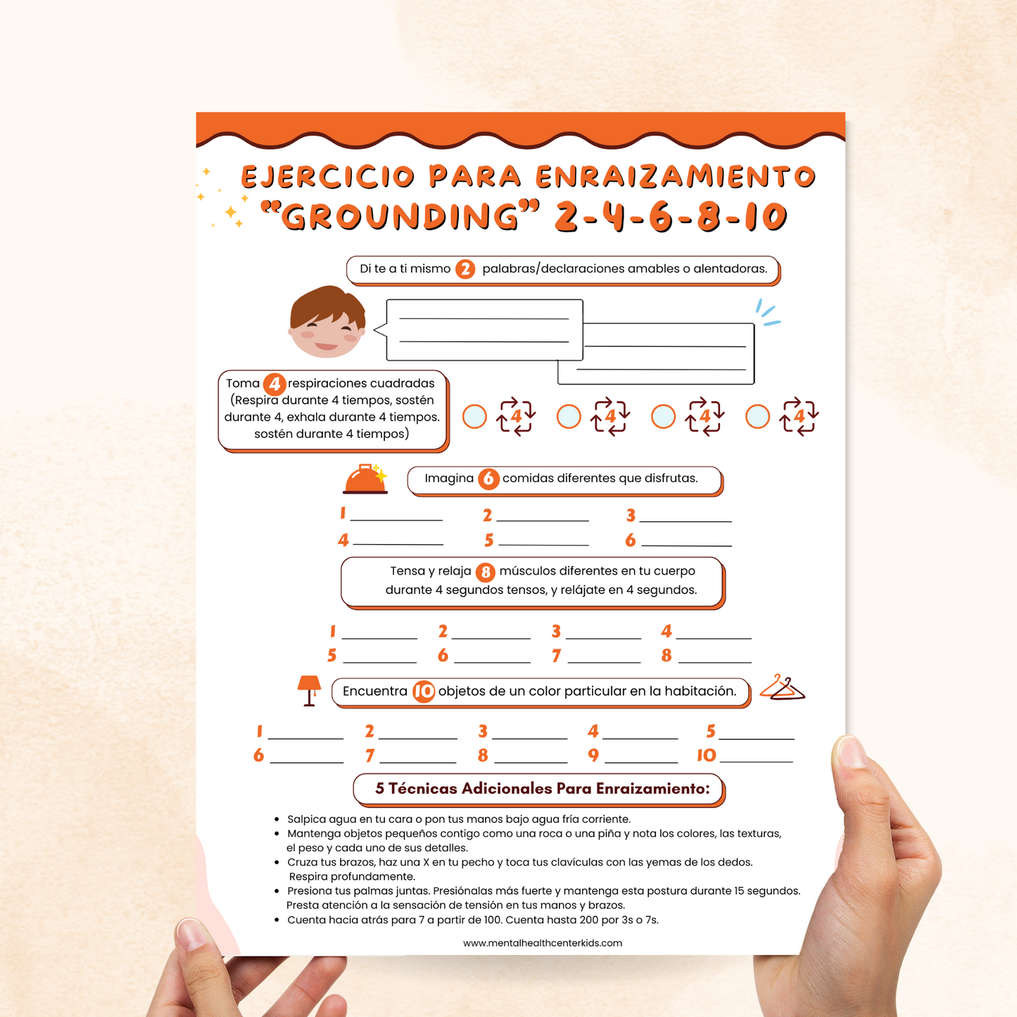 2-4-6-8-10 Grounding Exercise Worksheet (Spanish Version)