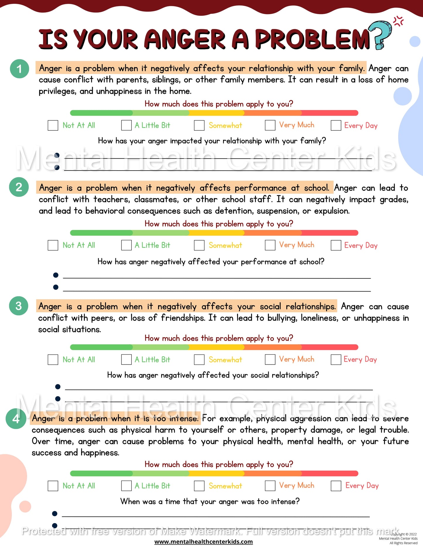 "Is Your Anger a Problem?" Worksheet