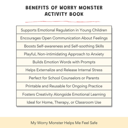 Worry Monster Activity Workbook for Kids – Turn Big Worries Into Small Steps | 30+ Printable Pages to Support Emotional Regulation