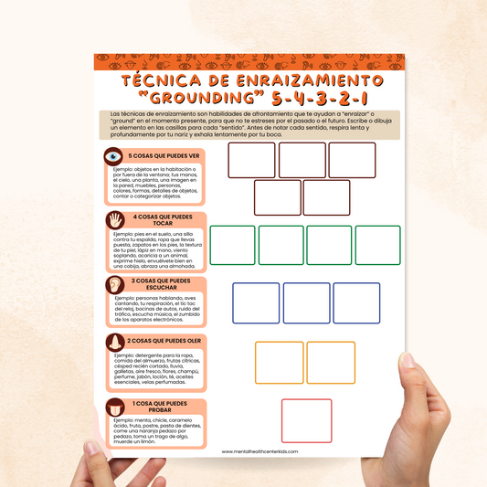 5-4-3-2-1 Grounding Technique Worksheet (Spanish Version)