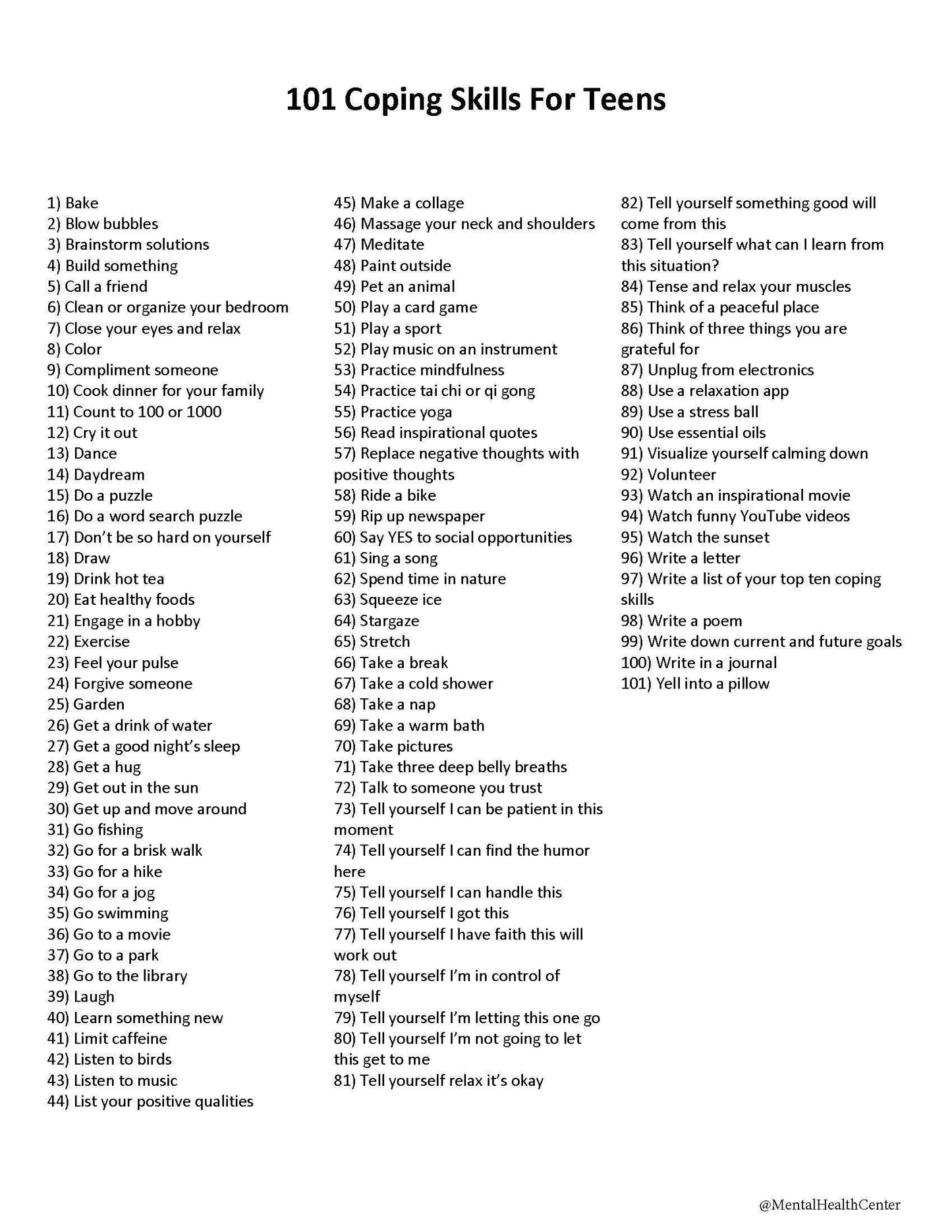 Coping Skills for Teens (PDF)